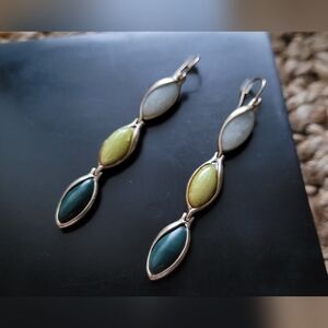 Kenneth Cole 3 Gem Drop Dangle Earrings, Milky White, Citrine & Malacite Colors